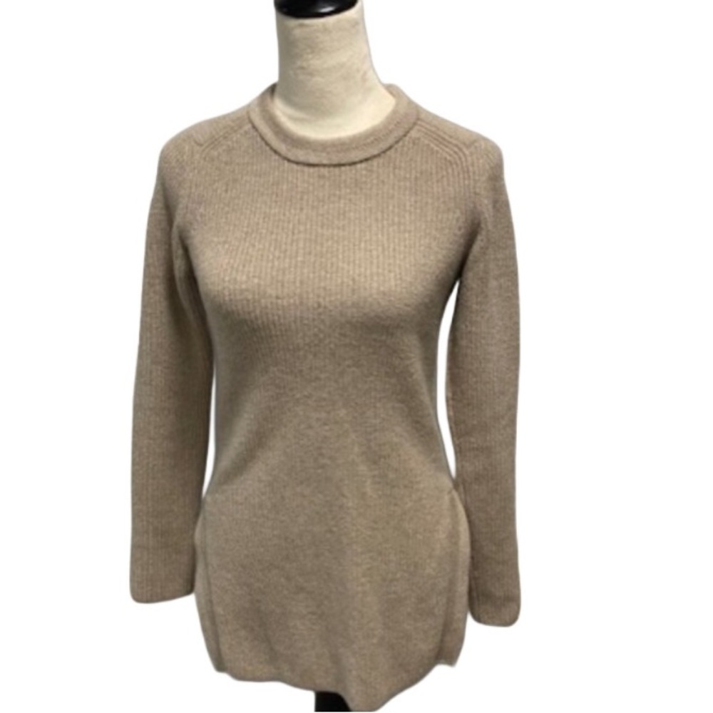 Aritzia Wilfred Italian Yarn 100% Wool Taupe Sweater with Side Slits - Size S